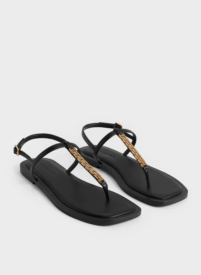 CHARLES & KEITH Chain-Link Thong Sandals_Black