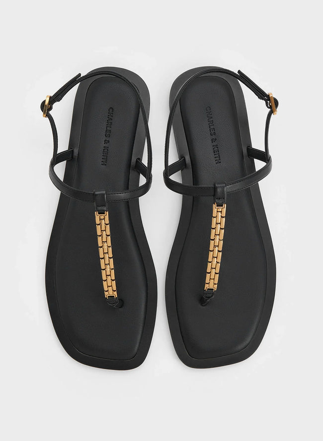 CHARLES & KEITH Chain-Link Thong Sandals_Black