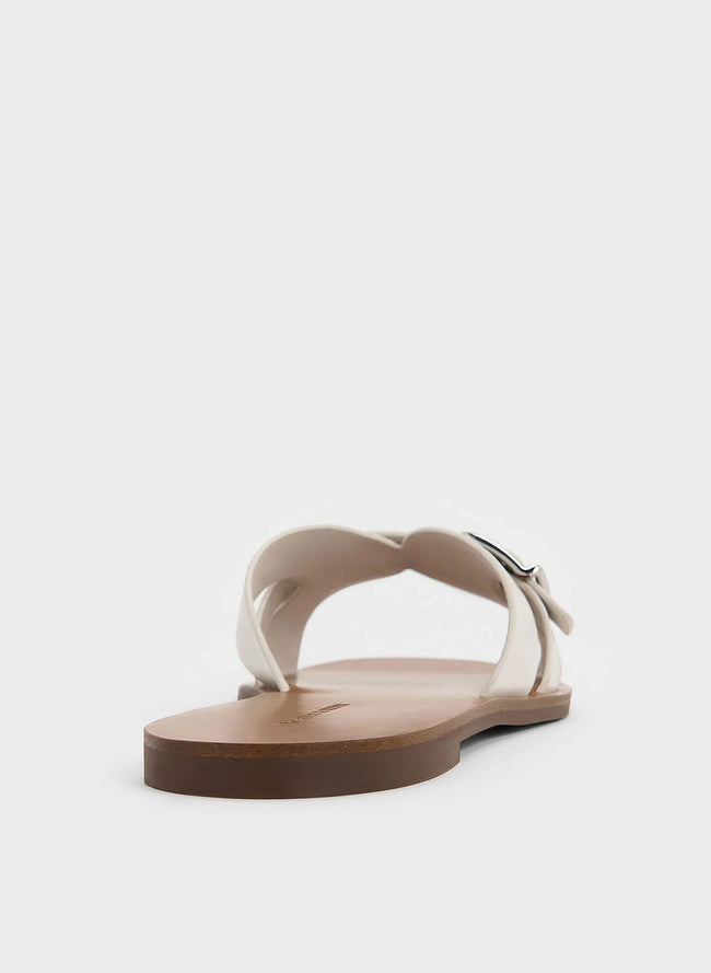 CHARLES & KEITH Belted Slide Sandals_White