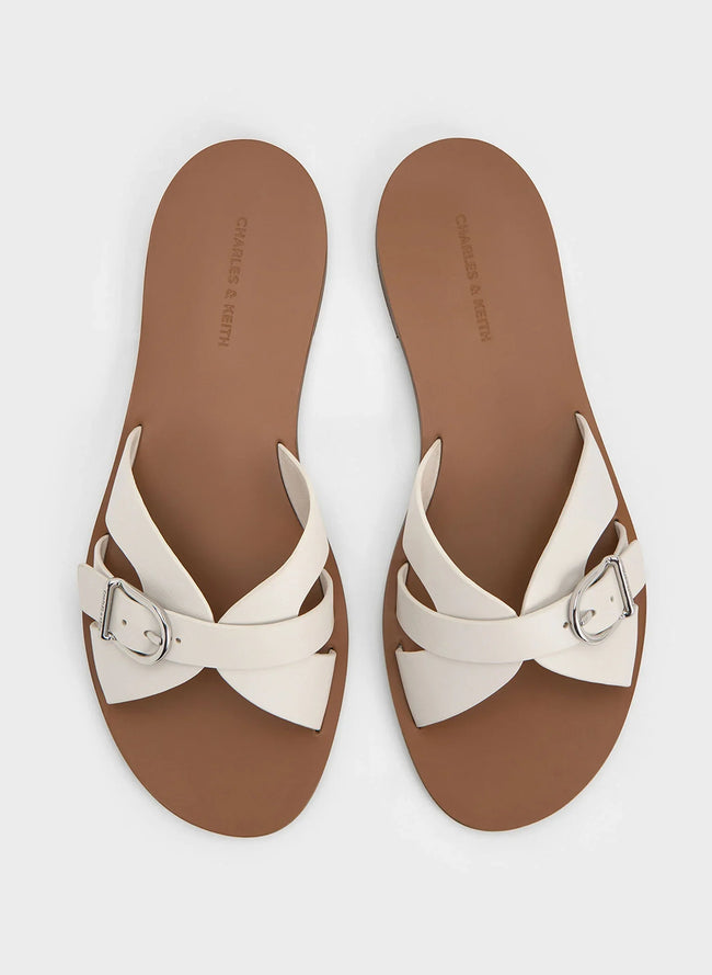 CHARLES & KEITH Belted Slide Sandals_White