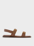 Double Buckle-Strap Slingback Sandals _Brown