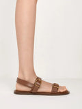 Double Buckle-Strap Slingback Sandals _Brown