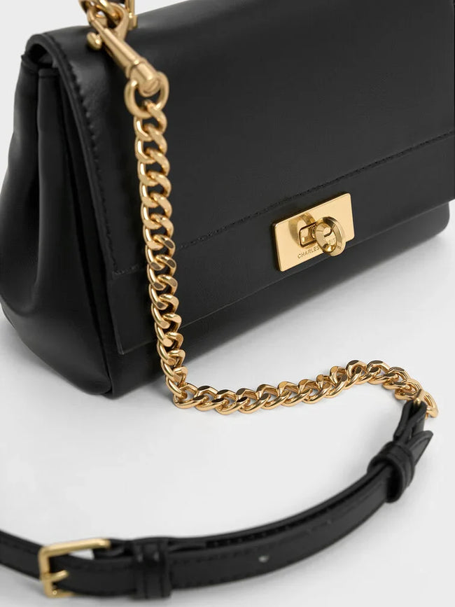CHARLES & KEITH Lennie Chain-Strap Top Handle Bag_Black