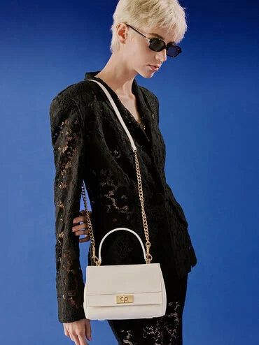 CHARLES & KEITH Lennie Chain-Strap Top Handle Bag_Cream
