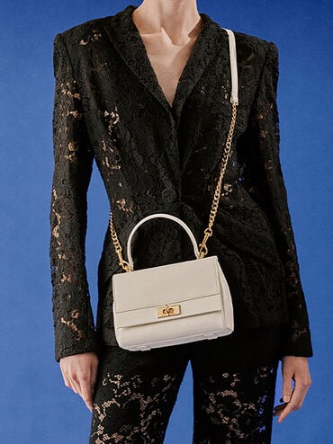 CHARLES & KEITH Lennie Chain-Strap Top Handle Bag_Cream