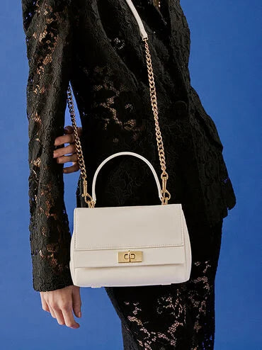 CHARLES & KEITH Lennie Chain-Strap Top Handle Bag_Cream