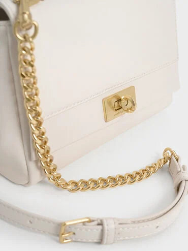CHARLES & KEITH Lennie Chain-Strap Top Handle Bag_Cream