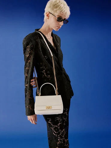 CHARLES & KEITH Lennie Chain-Strap Top Handle Bag_Cream