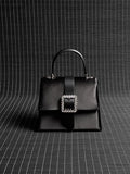 Satin Crystal-Buckle Belted Top Handle Bag_Noir