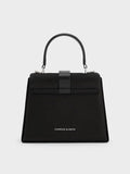Satin Crystal-Buckle Belted Top Handle Bag_Noir