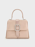 Satin Crystal-Buckle Belted Top Handle Bag_Sunset Nude