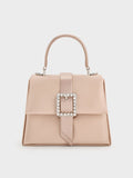 Satin Crystal-Buckle Belted Top Handle Bag_Sunset Nude