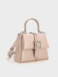 Satin Crystal-Buckle Belted Top Handle Bag_Sunset Nude
