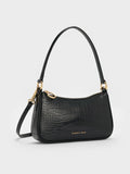 Elspeth Croc-Effect Chain-Link Shoulder Bag _Black Croco