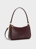 Elspeth Croc-Effect Chain-Link Shoulder Bag _Maroon Red Croco