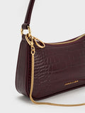 Elspeth Croc-Effect Chain-Link Shoulder Bag _Maroon Red Croco