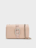 Satin Crystal-Buckle Belted Chain-Handle Bag_Sunset Nude