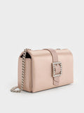 Satin Crystal-Buckle Belted Chain-Handle Bag_Sunset Nude