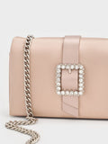 Satin Crystal-Buckle Belted Chain-Handle Bag_Sunset Nude