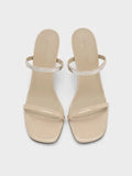 Patent Metallic-Accent Double-Strap Heeled Sandals_Beige