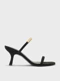 Faux Suede Metallic-Accent Double-Strap Heeled Sandals_Black Textured