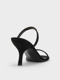 Faux Suede Metallic-Accent Double-Strap Heeled Sandals_Black Textured