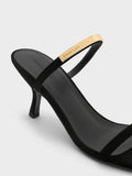 Faux Suede Metallic-Accent Double-Strap Heeled Sandals_Black Textured