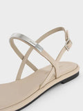Patent Metallic-Accent Toe-Ring Slingback Sandals_Beige