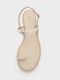 Patent Metallic-Accent Toe-Ring Slingback Sandals_Beige