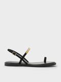 Faux Suede Metallic-Accent Toe-Ring Slingback Sandals_Black Textured