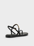 Faux Suede Metallic-Accent Toe-Ring Slingback Sandals_Black Textured