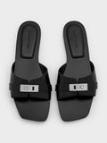 Lando Metallic-Accent Belted Slide Sandals_Black