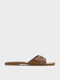 Lando Metallic-Accent Belted Slide Sandals_Cognac