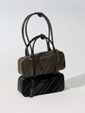 Zeya Recycled Suede Striped Shoulder Bag_Noir