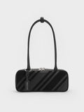 Zeya Recycled Suede Striped Shoulder Bag_Noir