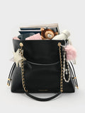 CHARLES & KEITH Women Arya Braided-Chain Tote Bag -Black