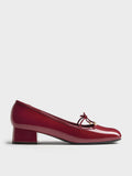 CHARLES & KEITH Women Barbara Patent Pearl-Bow Ballet Pumps -Red