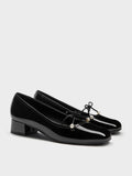 CHARLES & KEITH Women Barbara Patent Pearl-Bow Ballet Pumps -Black Patent