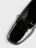 CHARLES & KEITH Women Barbara Patent Pearl-Bow Ballet Pumps -Black Patent