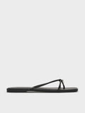 Metallic-Charm Strappy Thong Sandals_Black