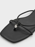Metallic-Charm Strappy Thong Sandals_Black