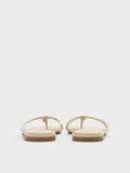 Metallic-Charm Strappy Thong Sandals_Beige