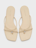 Metallic-Charm Strappy Thong Sandals_Beige