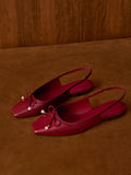 CHARLES & KEITH Women Barbara Patent Pearl-Bow Slingback Flats_Red