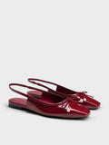 CHARLES & KEITH Women Barbara Patent Pearl-Bow Slingback Flats_Red