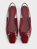 CHARLES & KEITH Women Barbara Patent Pearl-Bow Slingback Flats_Red