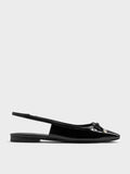 CHARLES & KEITH Women Barbara Patent Pearl-Bow Slingback Flats_Black Patent