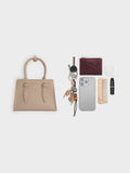 CHARLES & KEITH Women Allyn Structured Trapeze Tote Bag_Taupe