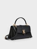 CHARLES & KEITH Women Adalyn Metallic-Buckle Chain-Strap Top Handle Bag_Black