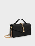 CHARLES & KEITH Women Taisia Satin Chain-Strap Envelope Bag_Black